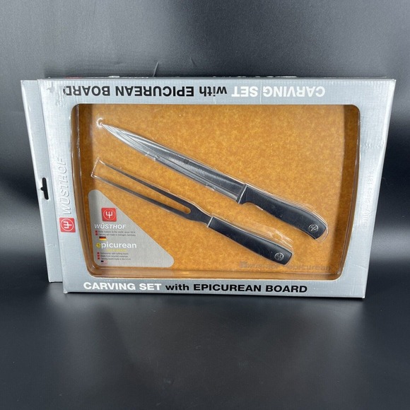 Wusthof Carving Set Black Handles with Epicurean Cutting Board Sealed New In Box - Picture 2 of 14